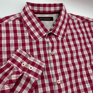 Tommy Bahama Men's Size L Large Pink Plaid Check Button Up‎ Long Sleeve Shirt